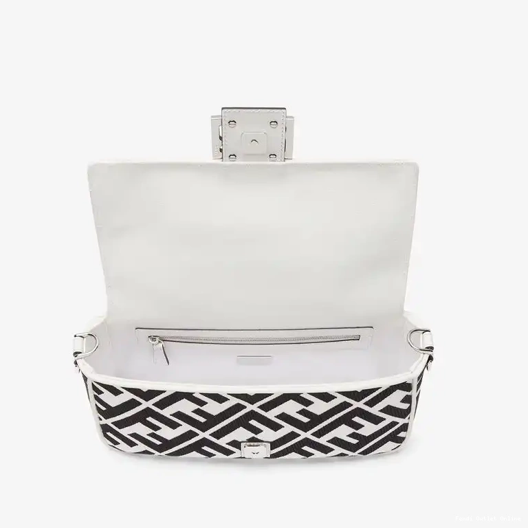 Cheap In White Canvas Medium Motif Black FF Fendi Bag Baguette 0503